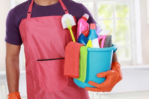 Professional cleaner tidying a living room in Woronora