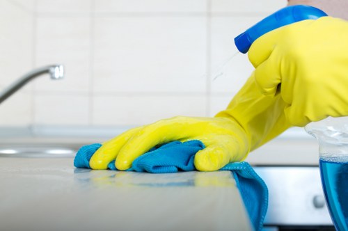 Professional cleaner handling garments